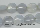 CBC33 15.5 inches 14mm flat round blue chalcedony beads wholesale