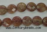 CBQ241 15.5 inches 10mm faceted coin strawberry quartz beads