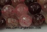 CBQ414 15.5 inches 12mm faceted round strawberry quartz beads