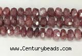 CBQ713 15.5 inches 6*13mm - 8*14mm faceted tyre strawberry quartz beads