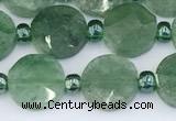 CBQ754 15.5 inches 10mm faceted coin green strawberry quartz beads