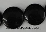 CBS245 15.5 inches 25mm flat round blackstone beads wholesale