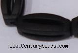 CBS28 15.5 inches 15*35mm carved flat drum black stone beads