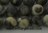 CBW164 15.5 inches 12mm round matte black fossil jasper beads