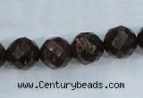 CBZ107 15.5 inches 14mm faceted round bronzite gemstone beads