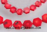 CCB10 5pcs 15.5 inches 9mm & 12mm hexagon red coral beads Wholesale