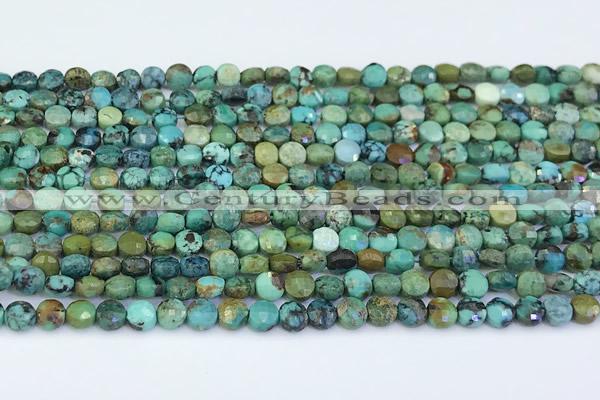 CCB1152 15 inches 4mm faceted coin turquoise beads