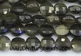 CCB1171 15 inches 4mm faceted coin obsidian beads