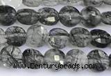 CCB1172 15 inches 4mm faceted coin black rutilated quartz beads