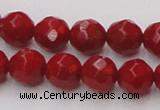 CCB123 15.5 inches 7mm faceted round red coral beads wholesale