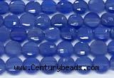 CCB1381 15 inches 4mm faceted coin blue agate beads