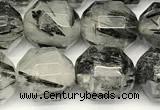 CCB1427 15 inches 9mm - 10mm faceted black rutilated quartz beads