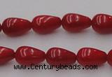 CCB143 15.5 inches 6*11mm teardrop red coral beads wholesale