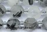CCB1500 15 inches 7mm - 8mm faceted black rutilated quartz beads