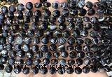 CCB1736 15 inches 6mm faceted coin black banded agate beads