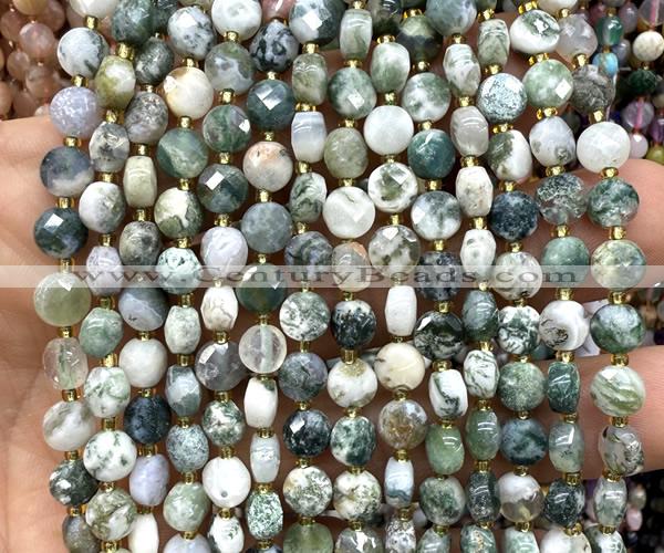 CCB1738 15 inches 6mm faceted coin tree agate beads