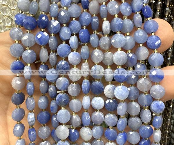 CCB1764 15 inches 6mm faceted coin blue aventurine jade beads