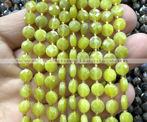 CCB1771 15 inches 6mm faceted coin Korean jade beads