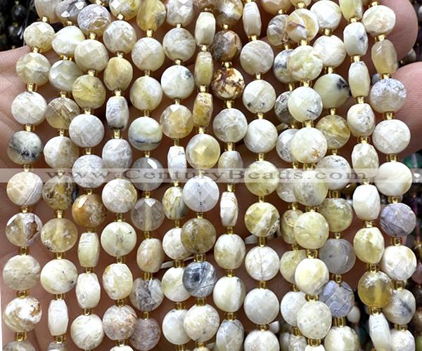 CCB1821 15 inches 6mm faceted coin yellow opal gemstone beads