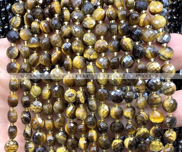 CCB1851 15 inches 6mm faceted coin yellow tiger eye beads