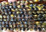 CCB1853 15 inches 6mm faceted coin yellow & blue tiger eye beads