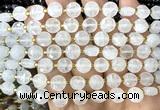 CCB1900 15 inches 8mm faceted coin Angolan white quartz beads
