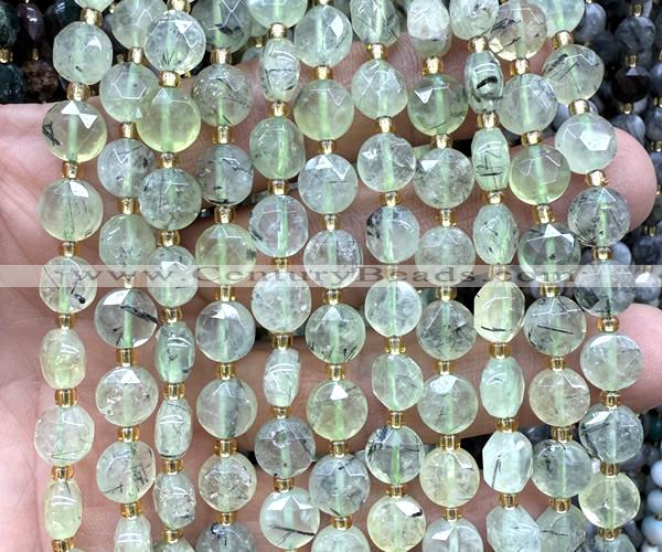 CCB1907 15 inches 8mm faceted coin green rutilated quartz beads