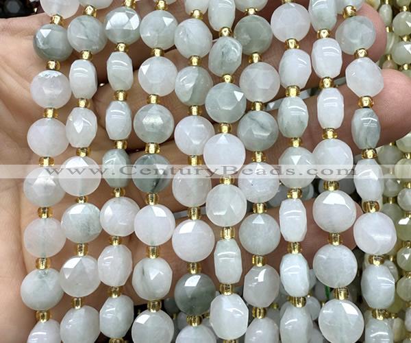 CCB1914 15 inches 8mm faceted coin green rutilated quartz beads