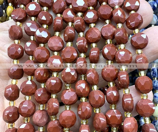 CCB1981 15 inches 8mm faceted coin red jasper beads