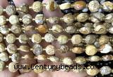 CCB1989 15 inches 8mm faceted coin picture jasper beads