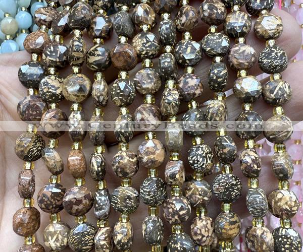 CCB1993 15 inches 8mm faceted coin elephant skin jasper beads