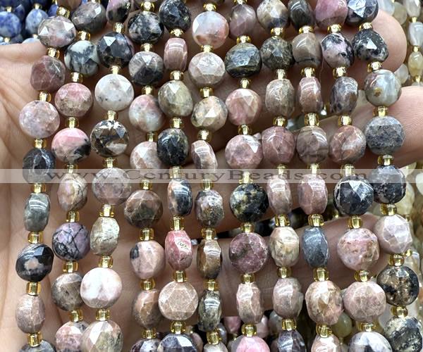 CCB2002 15 inches 8mm faceted coin rhodonite gemstone beads