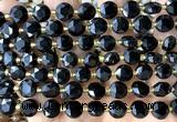 CCB2026 15 inches 8mm faceted coin black obsidian beads