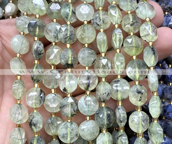 CCB2091 15 inches 10mm faceted coin green rutilated quartz beads