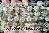 CCB2091 15 inches 10mm faceted coin green rutilated quartz beads