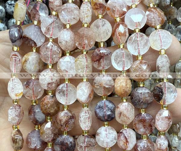 CCB2093 15 inches 10mm faceted coin red quartz beads