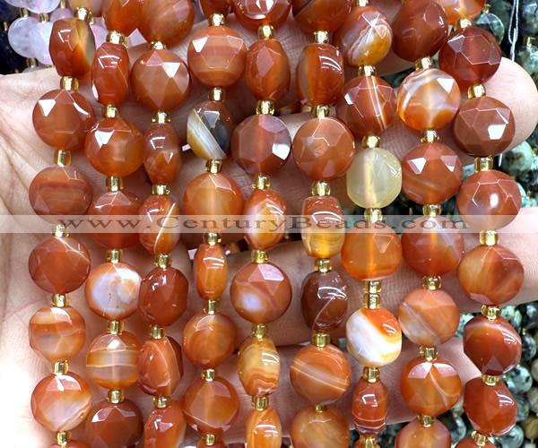 CCB2126 15 inches 10mm faceted coin red banded agate beads