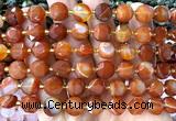 CCB2126 15 inches 10mm faceted coin red banded agate beads