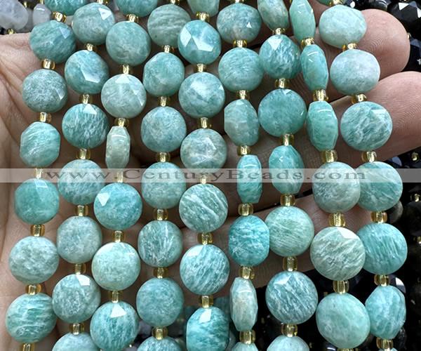 CCB2182 15 inches 10mm faceted coin amazonite gemstone beads