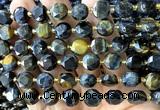 CCB2199 15 inches 10mm faceted coin yellow & blue tiger eye beads