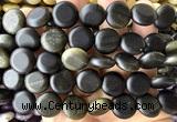 CCB2280 15 inches 15mm flat round matte golden obsidian beads