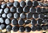 CCB2281 15 inches 15mm flat round matte black obsidian beads