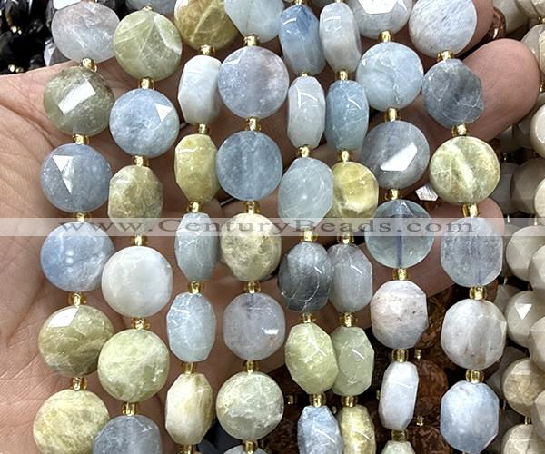 CCB2312 15 inches 12mm faceted coin aquamarine gemstone beads