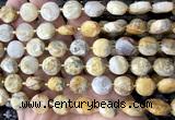 CCB2317 15 inches 12mm faceted coin yellow crazy lace agate beads