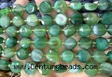 CCB2322 15 inches 12mm faceted coin green banded agate beads