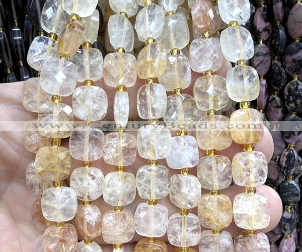 CCB2401 15 inches 10mm faceted square yellow quartz beads