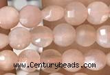 CCB543 15.5 inches 4mm faceted coin peach moonstone beads