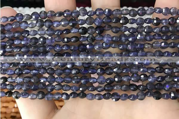 CCB546 15.5 inches 4mm faceted coin iolite gemstone beads