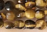 CCB555 15.5 inches 4mm faceted coin yellow tiger eye beads