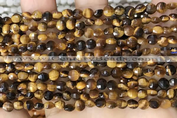 CCB555 15.5 inches 4mm faceted coin yellow tiger eye beads